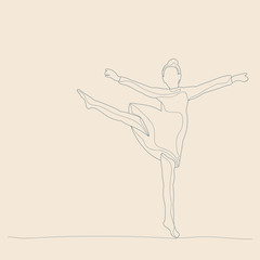 vector, isolated, sketch of a child with lines, on a beige background, a girl is dancing