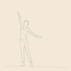 child with lines, on a beige background, a girl is dancing