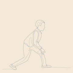Fototapeta na wymiar isolated, sketch of a child with lines, on a beige background, a boy is playing