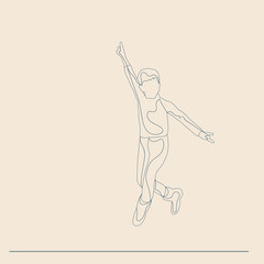 sketch of a child with lines, on a beige background, a boy jumping
