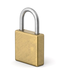 Naklejka premium 3d rendered tarnished brass padlock on a white background.