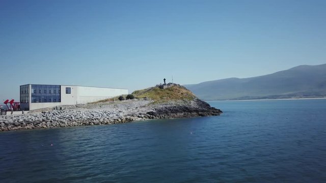 St. Brendan The Navigator statue extreme long low angle tracking shot, Fenit, County Kerry, Ireland