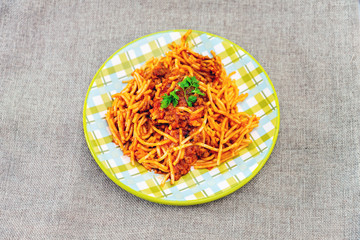 tasty pasta Italian tomato sauce pasta on the table