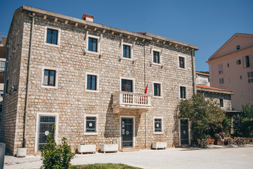 View of a typical apartment building in Petrovac in Montenegro.