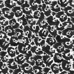 Jaguar pattern. Seamless artistic ilustration in black and grey colors. Animal fur design. 