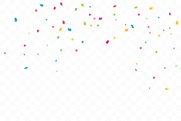 Colorful Confetti Star On Transparent Background. Celebration Party. Vector Illustration