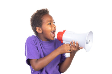 Small boy shouting through a megaphone