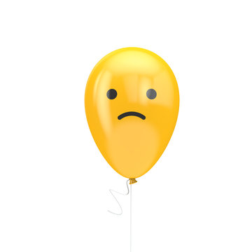 Unhappy sad face emoji floating balloon