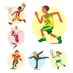 Health sport and wellness flat people characters sporting man activity woman athletic Illustration.