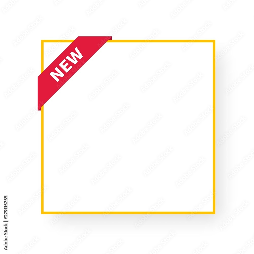 Aufkleber white blank frame with corner ribbon and yellow outline. blank banner template for web and print use