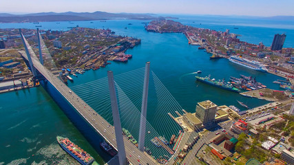 Aerial view of the panorama of the city overlooking the Golden bridge.