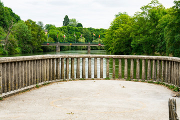 Fototapeta na wymiar bridge with European flags, over river Meuse. Charleville Mezieres, France