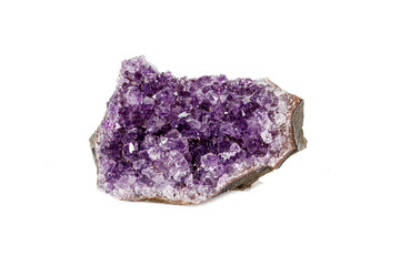 Amethyst Crystal Druse  macro mineral on white background close up