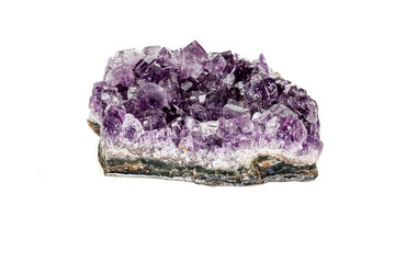 Amethyst Crystal Druse  macro mineral on white background close up