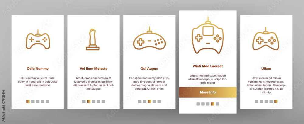 Poster gaming joystick vector onboarding mobile app page screen. gaming joystick, computer games accessorie
