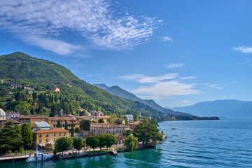 Fototapeta premium Aerial photography with drone. Panoramic view of the center of Salo on Lake Garda, Italy.