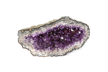 Amethyst Crystal Druse  macro mineral on white background
