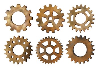 Watercolor Rusty Gears and Cogs isolated on White Background.