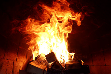 Long tongues of flame of burning fire