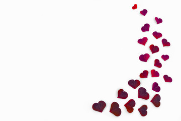 Red heart from leaves of the plant Oxalis corniculata on a white background. Background pattern. Design element. Love concept for valentines day.