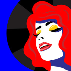 Girl in hat in pop art style fashion woman. Vector graphics.