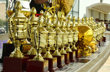 Golden trophies for soccer tournament