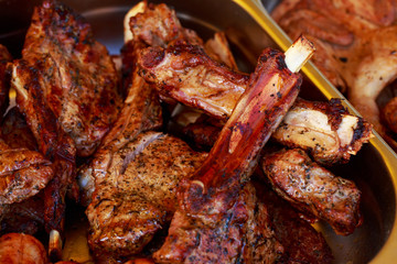 Fried meat pieces close up