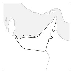 Map of United Arab Emirates black thick outline highlighted with neighbor countries