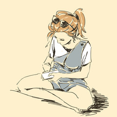 Fashion illustration sketch, scribble freehand woman