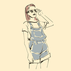 Fashion illustration sketch, scribble freehand woman