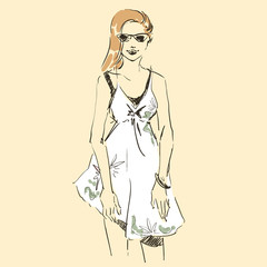 Fashion illustration sketch, scribble freehand woman