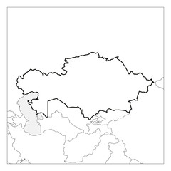 Map of Kazakhstan black thick outline highlighted with neighbor countries