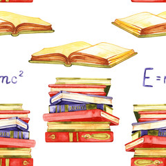 Watercolor seamless science education pattern. Vintage background