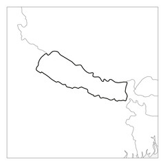 Map of Nepal black thick outline highlighted with neighbor countries