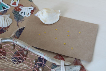 seashell and postcard