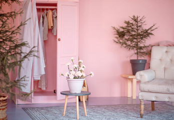 room decor in pink and new year style