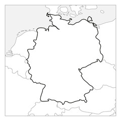 Map of Germany black thick outline highlighted with neighbor countries