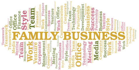 Family Business word cloud. Collage made with text only.