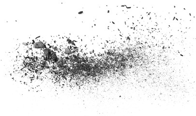 Black charcoal dust, gunpowder isolated on white background and texture, top view