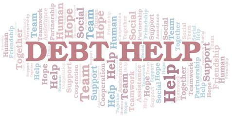 Debt Help word cloud. Vector made with text only.