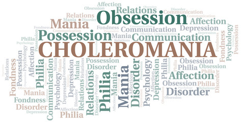 Choleromania word cloud. Type of mania, made with text only.