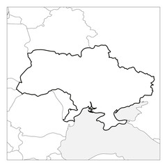 Map of Ukraine black thick outline highlighted with neighbor countries