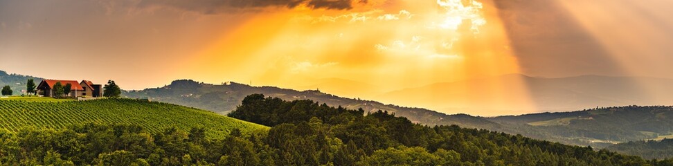 Panorama of Leibnitz area famous destination wine country, Kogelberg south Styria, Austria.