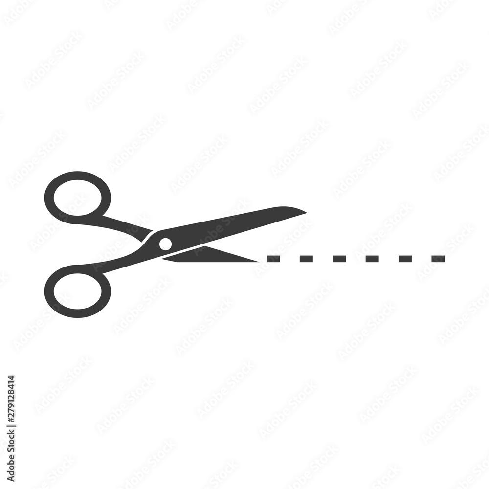 Poster Black scissors cut line icon template color editable. Scissors cut line symbol vector sign isolated on white background. Simple logo vector illustration for graphic and web design.