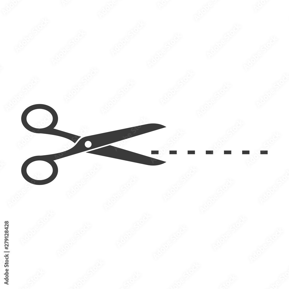 Fototapete Black scissors cut line icon template color editable. Scissors cut line symbol vector sign isolated on white background. Simple logo vector illustration for graphic and web design.