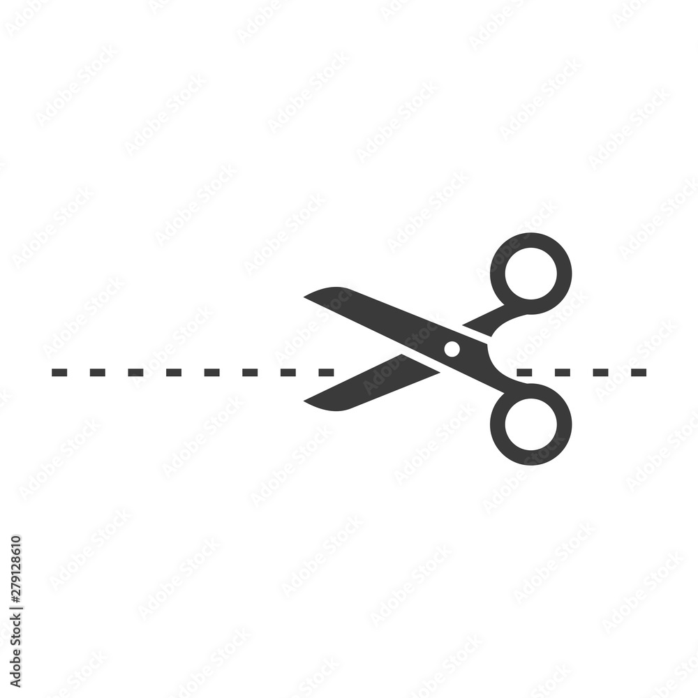 Poster Black scissors cut line icon template color editable. Scissors cut line symbol vector sign isolated on white background. Simple logo vector illustration for graphic and web design.