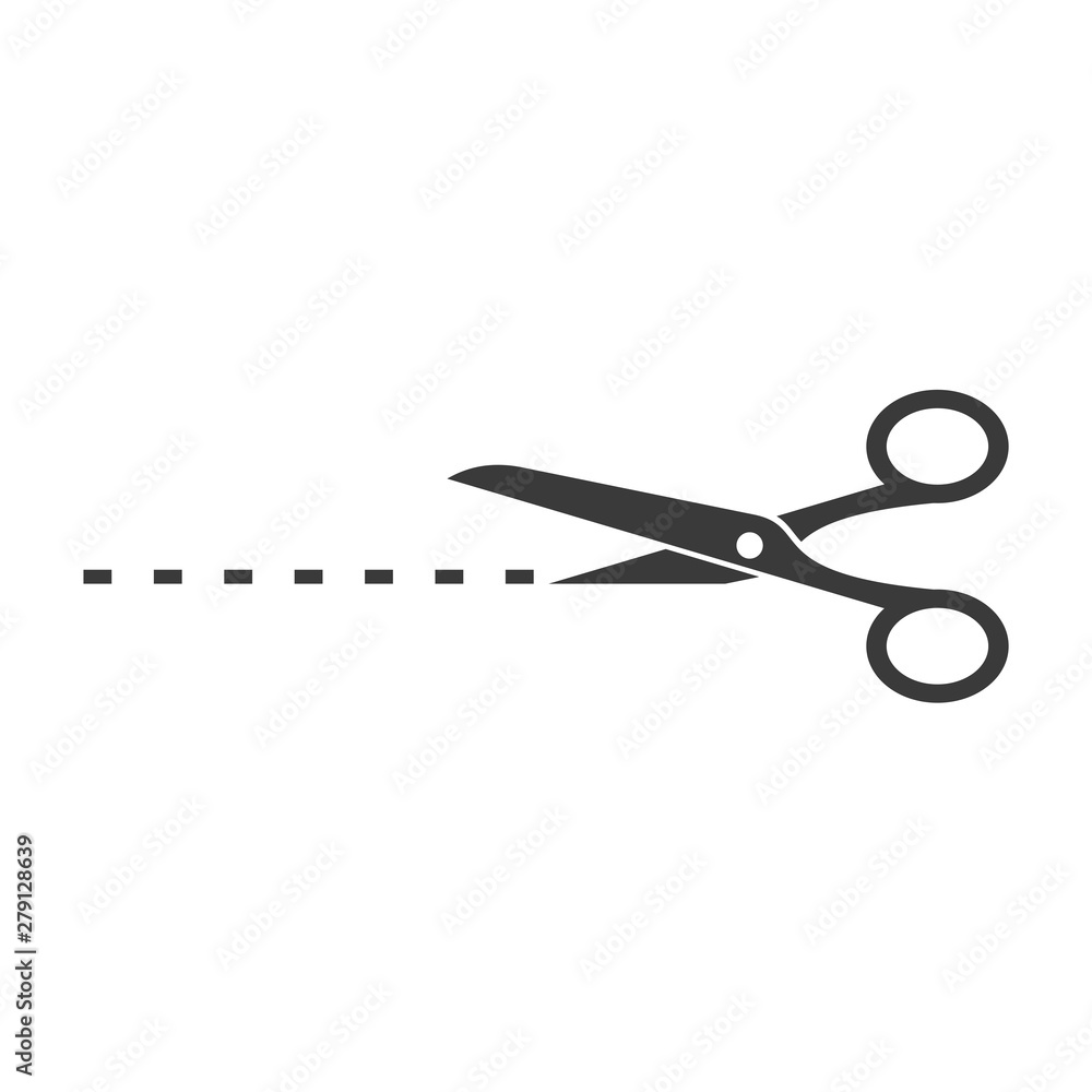 Poster Black scissors cut line icon template color editable. Scissors cut line symbol vector sign isolated on white background. Simple logo vector illustration for graphic and web design.