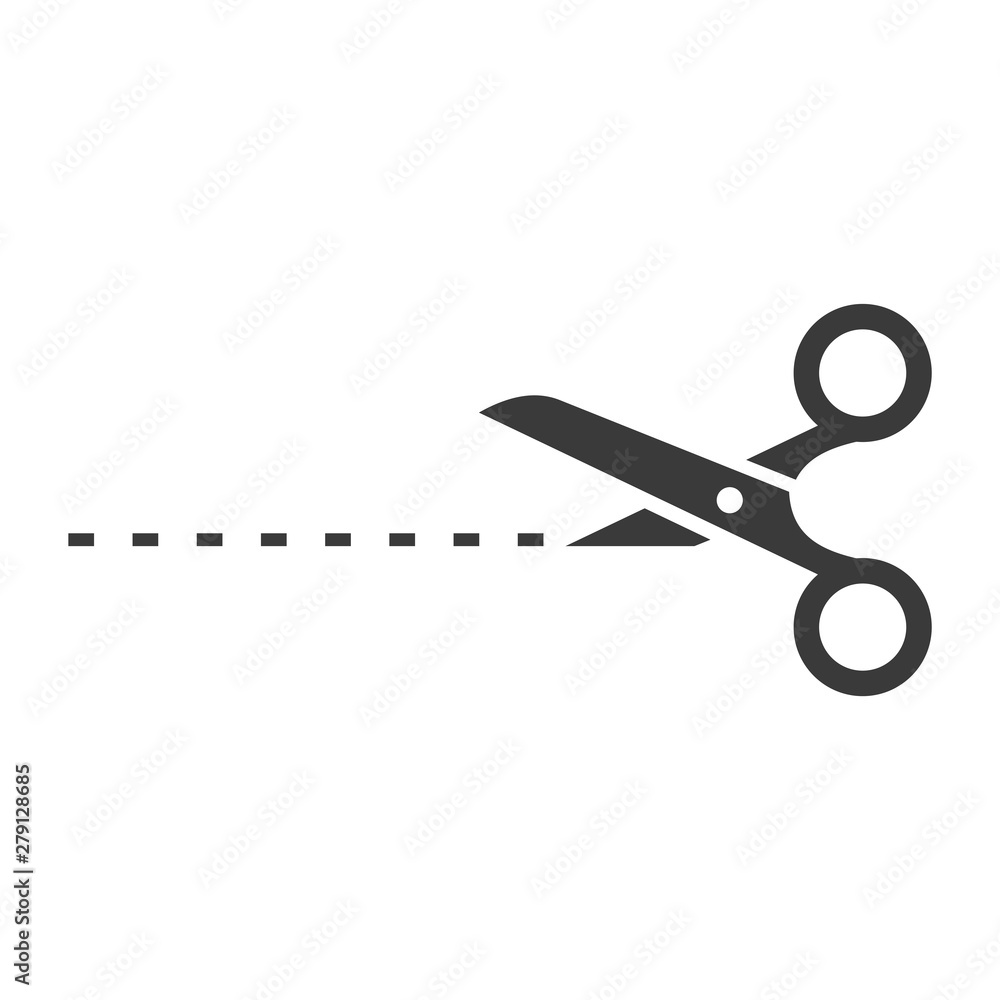 Poster Black scissors cut line icon template color editable. Scissors cut line symbol vector sign isolated on white background. Simple logo vector illustration for graphic and web design.