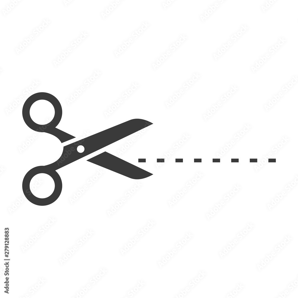 Poster Black scissors cut line icon template color editable. Scissors cut line symbol vector sign isolated on white background. Simple logo vector illustration for graphic and web design.