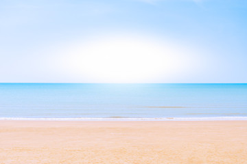 Fototapeta na wymiar Abstract Yellow sand beach, blue sky and calm tropical sea landscape.Location Tien Beach Phetchaburi Province Thailand